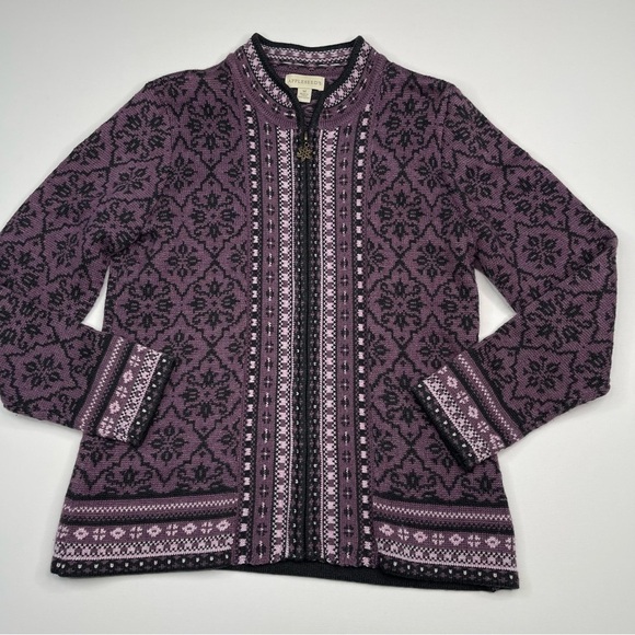 Fairisle Sweater Full Zip Cardigan Purple Wool Vintage Gorp Boho Winter Alpine - Picture 1 of 15
